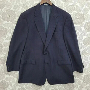 VTG Burberrys Wool Mens Dark Navy Pinstripe Blazer Jacket Size 48L